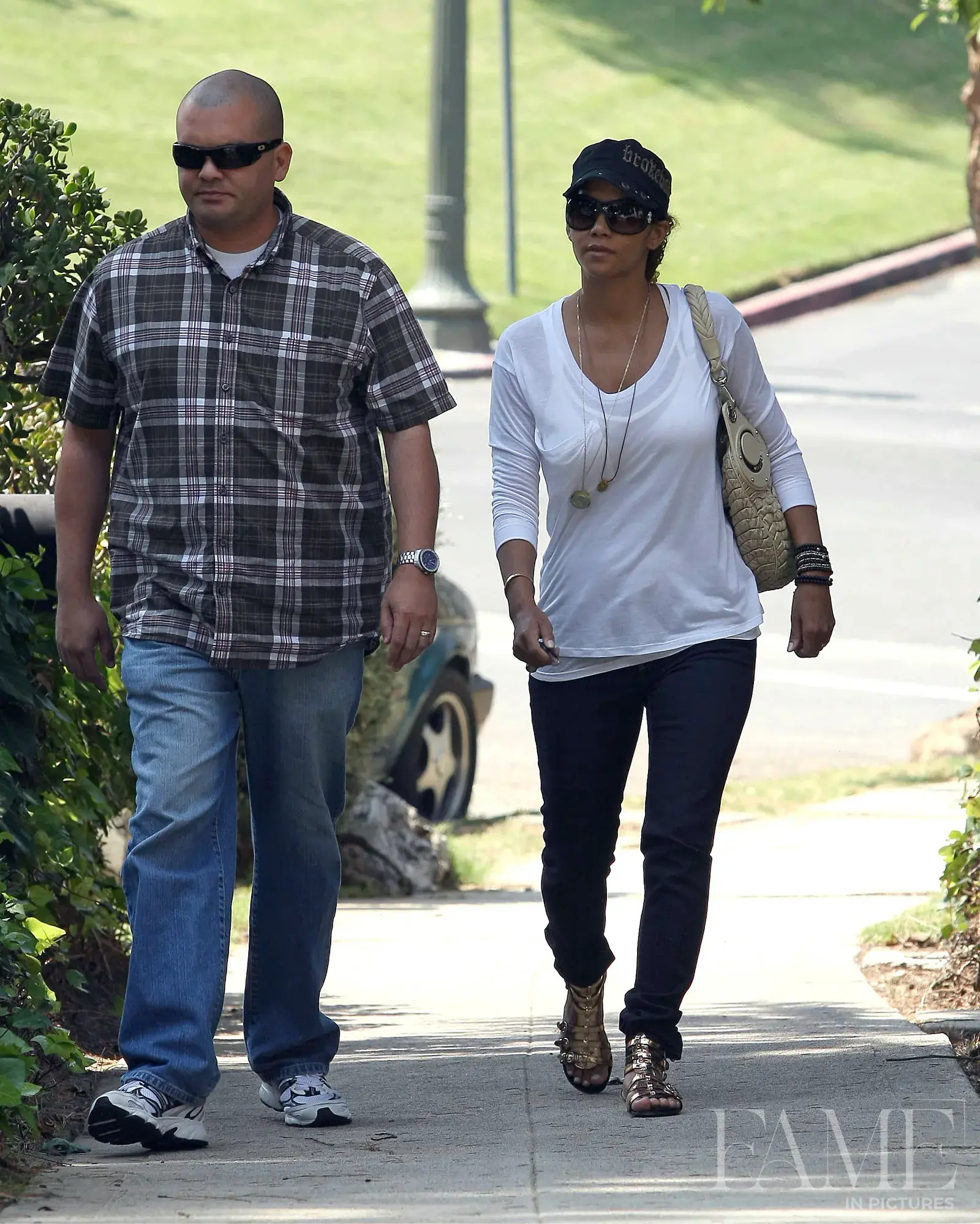 Actress Halle Berry wearing casual clothes visits a friend in the Hollywood hills.