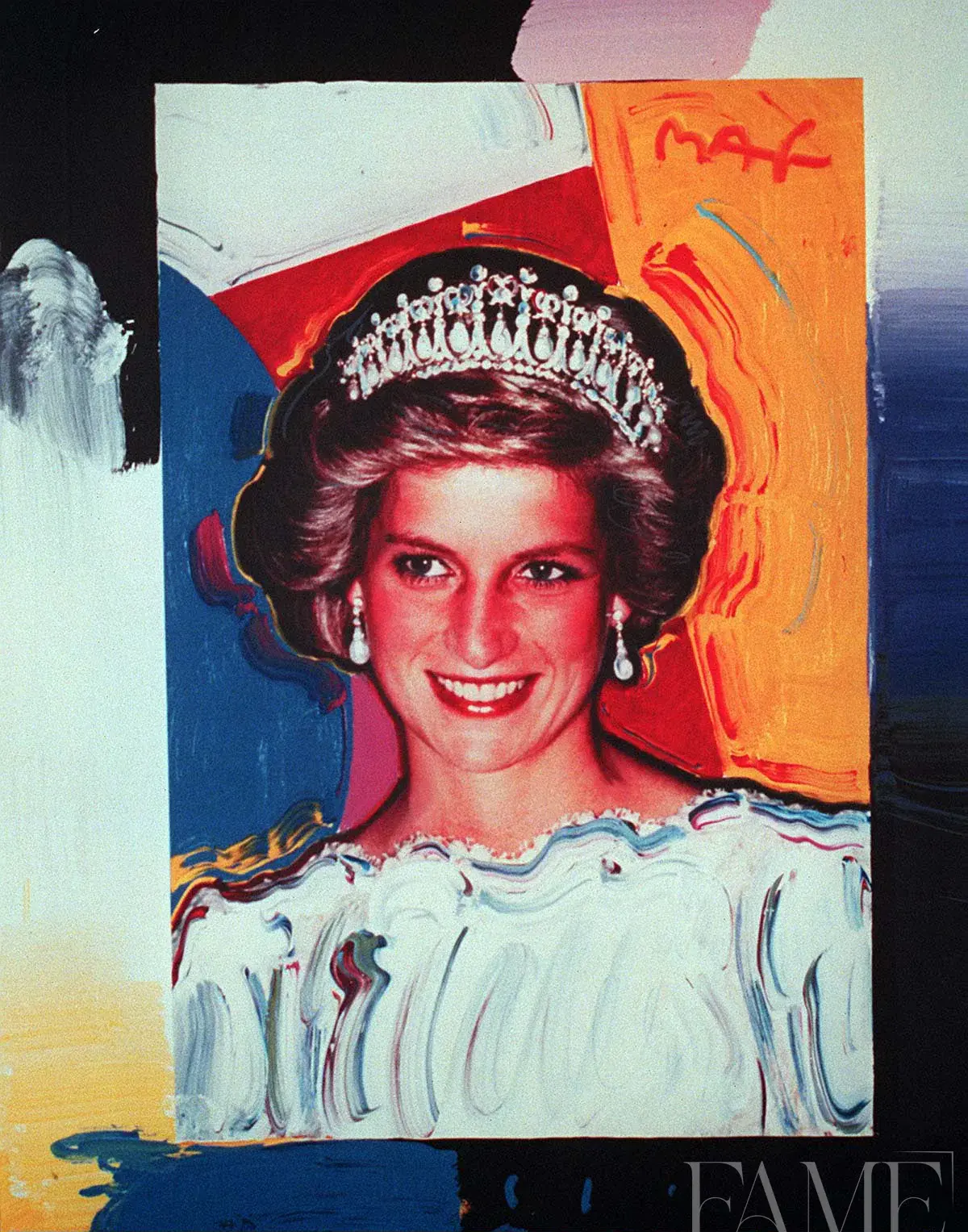 Peter Max painting a portrait of Princess Diana in New York, 1 of 4