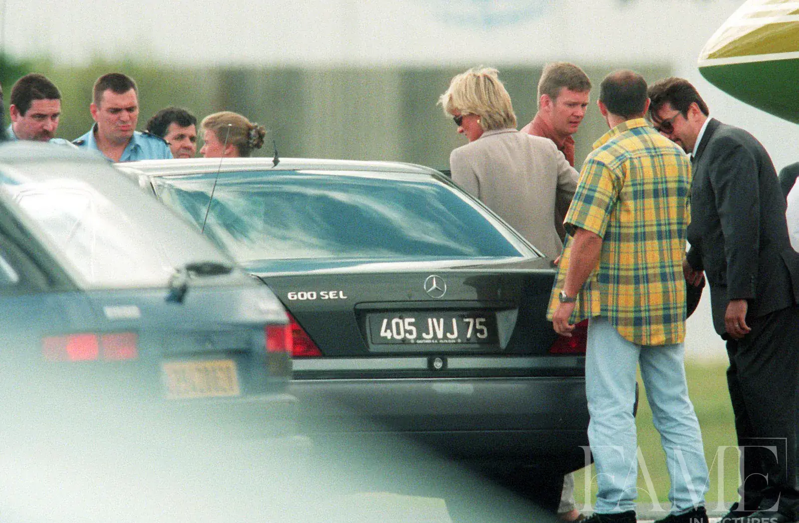 Princess Diana and Dodi Al Fayed arriving at Le Bourget airport in Paris in 1997