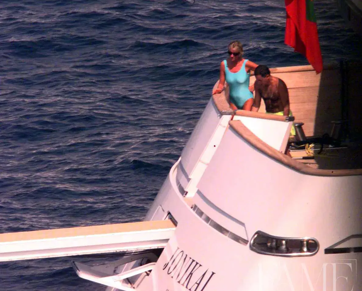Princess Diana and Dodi Al Fayed aboard a yacht near Portofino in 1997