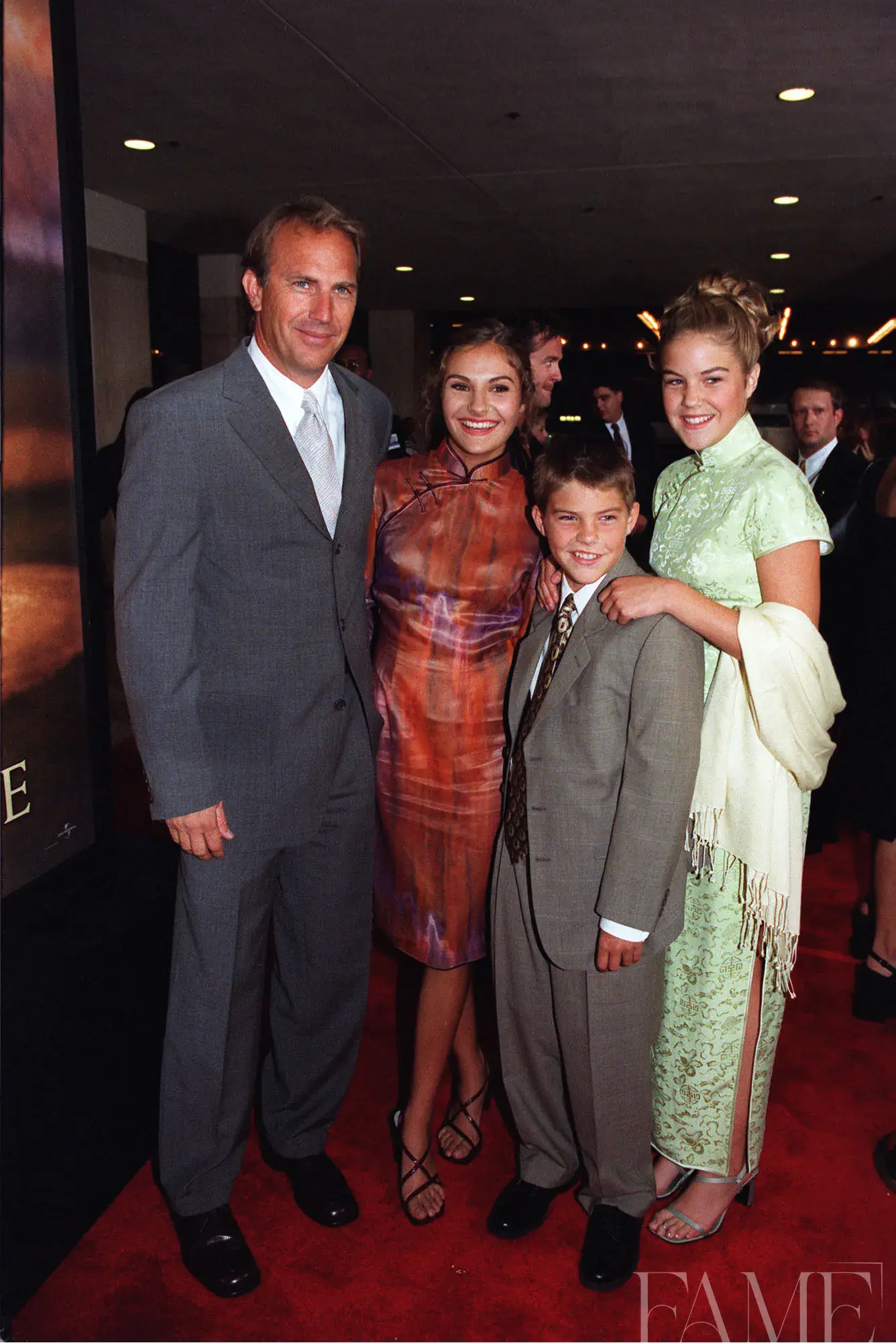Kevin Costner with Annie, Joe and Lilly Costner at the For Love of the Game premiere in 1999