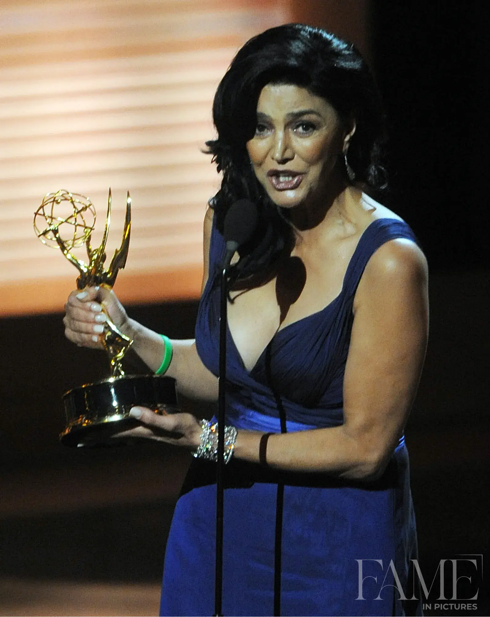 Shohreh Aghdashloo accepting an Emmy award in Los Angeles in 2009