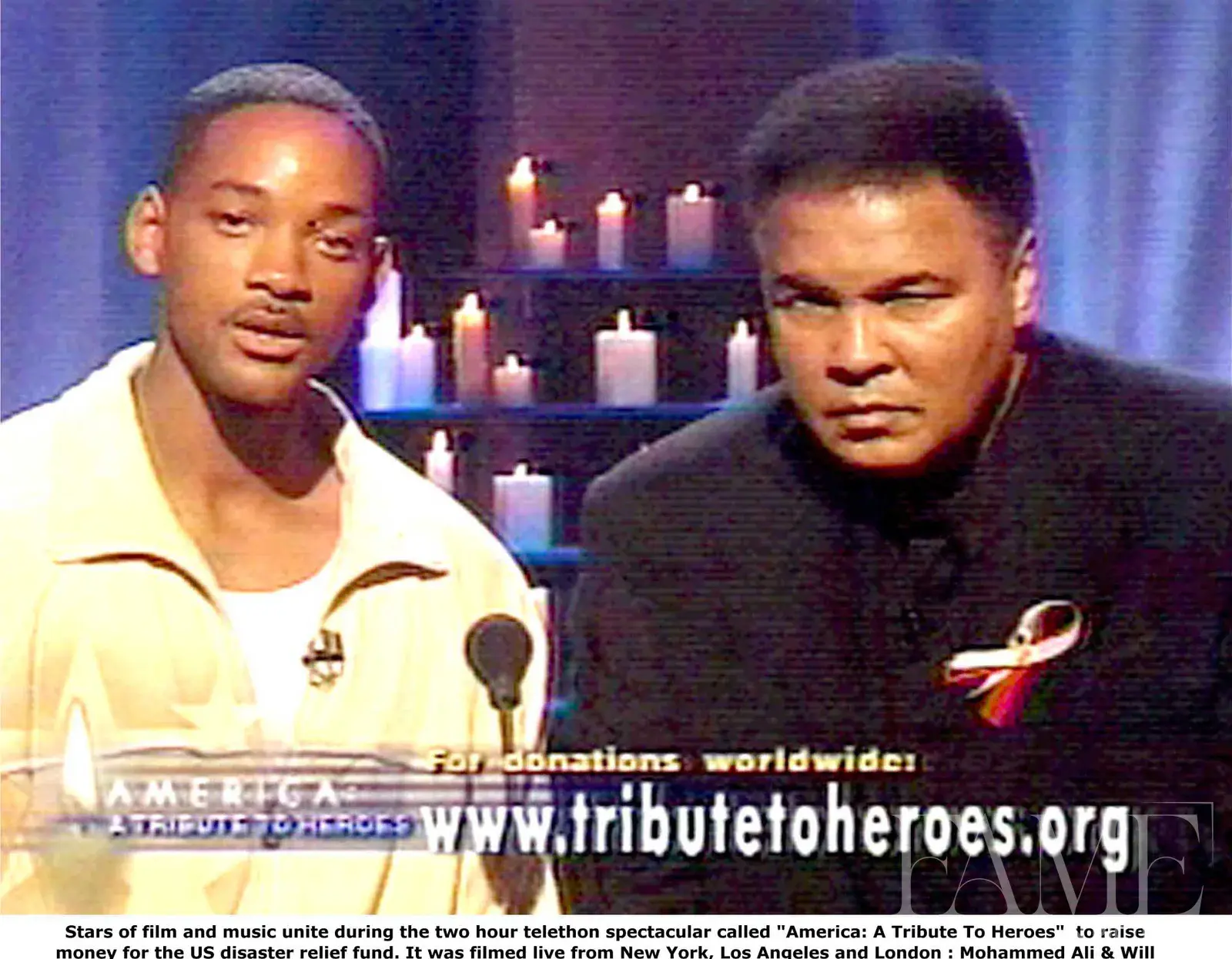 Will Smith and Muhammad Ali during America: A Tribute to Heroes in 2001