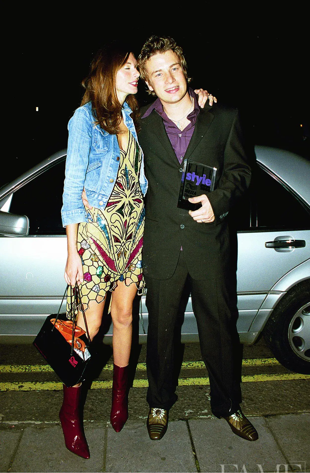 Jamie Oliver and his wife arriving at the ELLE Style Awards in London in 2000
