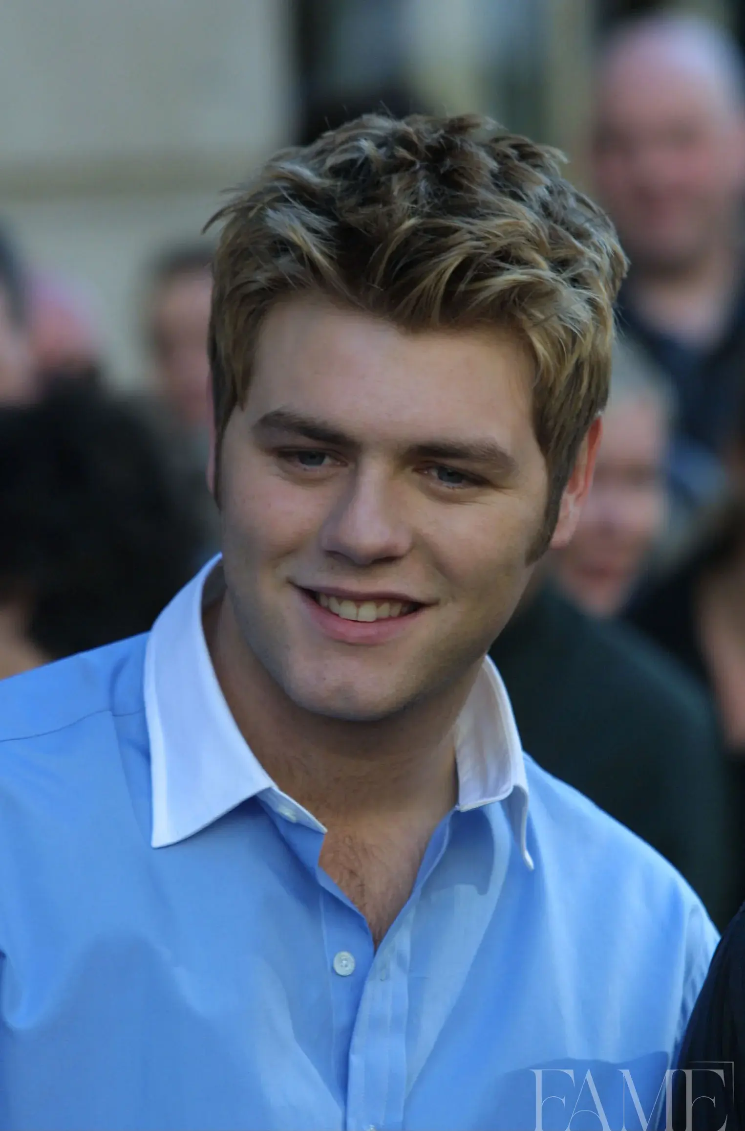 Brian McFadden in a pale blue shirt at the Westlife album launch